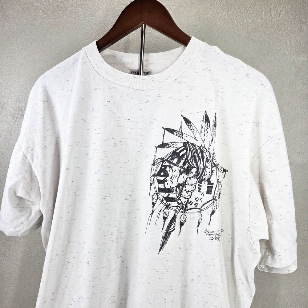 Vintage 1992 Oneita Power-T Native American Dreamcatcher Oatmeal Tee Sz XL